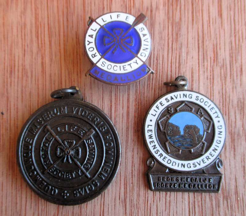 Lot of Three Life Saving Botto hole badge, 2x Bronze Medal awarded to M J Kent 1944.