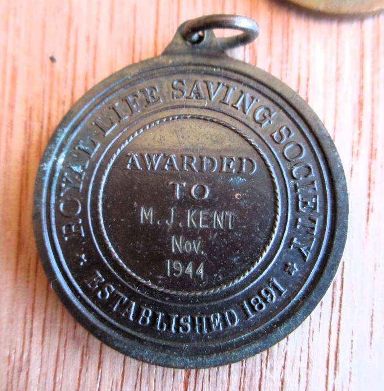 Lot of Three Life Saving Botto hole badge, 2x Bronze Medal awarded to M J Kent 1944.