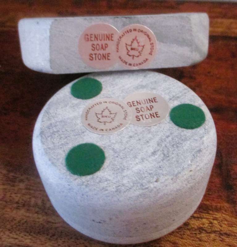Inuit Soap Stone Trinket Box w/ Lid Signed SIKU Etched Fisherman Made in Canada, 2 pieces