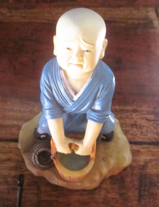 Vintage Shaolin Baby Monk Resin Figurene carring a bucket. Very Collectable. 140x100mm