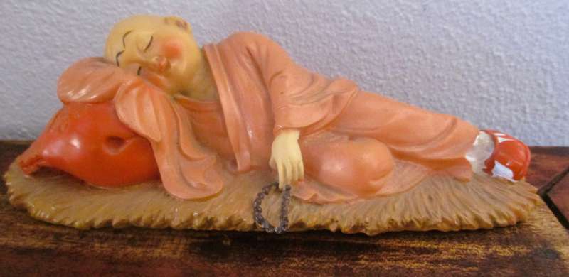 Vintage Shaolin Baby Monk Resin Figurenetaking a rest. Very Collectable. 160x60mm