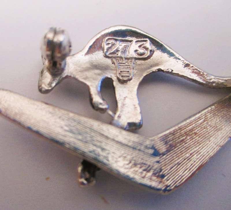 Vintage Brooch Pin - Australia Boomerang - Kangaroo - Silver Tone Marked. 40mm