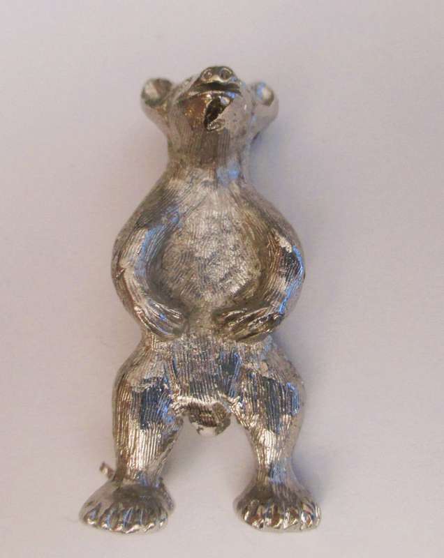 Vintage Brooch Pin -Standing Bear - Silver ?35mm.