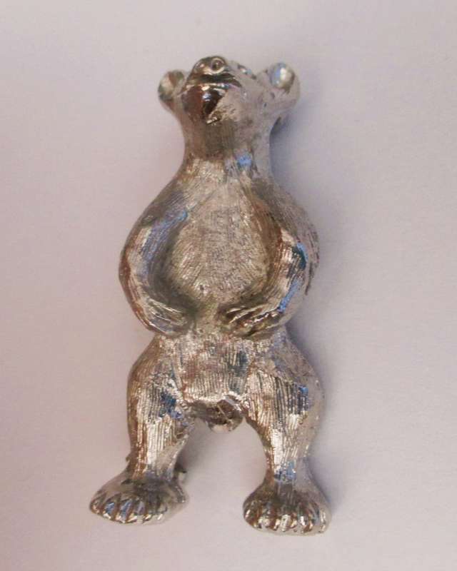 Vintage Brooch Pin -Standing Bear - Silver ?35mm.