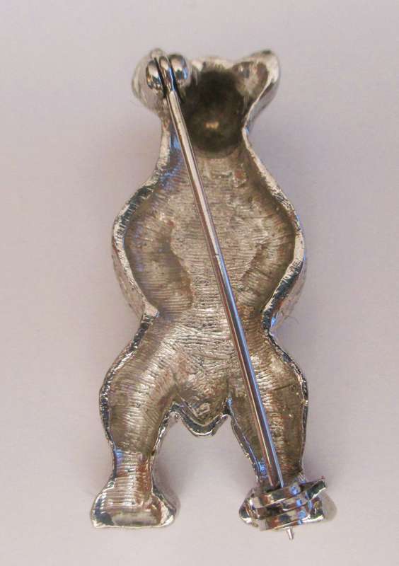 Vintage Brooch Pin -Standing Bear - Silver ?35mm.