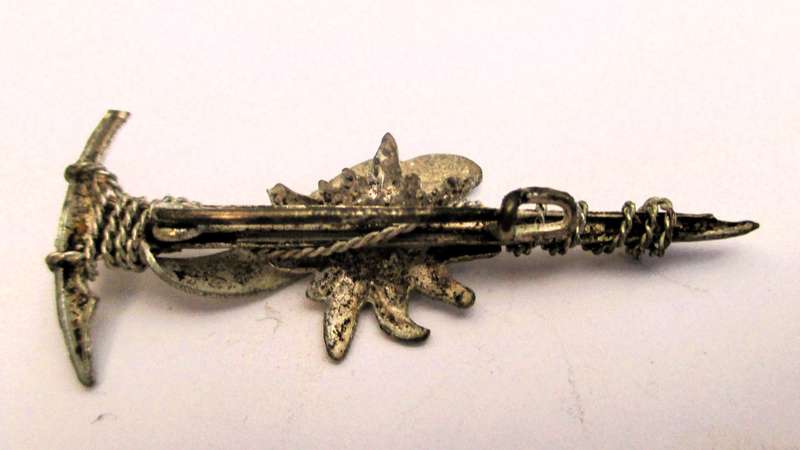 VINTAGE Austrian Metal Enamel Alpine Souvenir Hat Pin ~Passo Grenner ~ Floral ~ Ice pic, rope 45mm