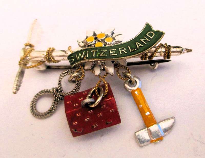 Vintage Switzerland Alps Hiking Flower Pic, Rope Tyrol Hat Pin