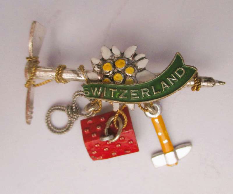Vintage Switzerland Alps Hiking Flower Pic, Rope Tyrol Hat Pin