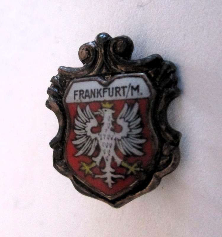 Vintage Frankfurt Souvenir Charm - -Silver & Enamel Travel Shield - Germany Pin Badge