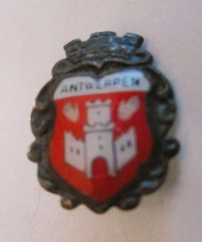 Vintage Antwerp Antwerpen Coat of Arms Silver Enameled Badge