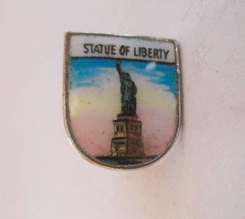Vintage Enameled Statue of Liberty New York Shield Lapel Pin