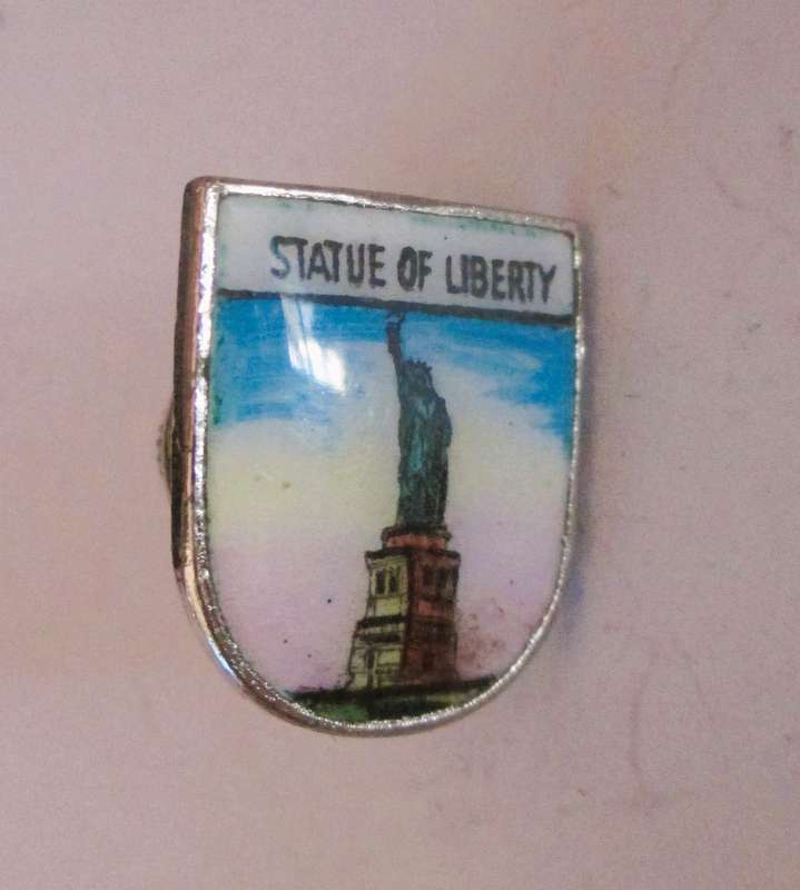 Vintage Enameled Statue of Liberty New York Shield Lapel Pin