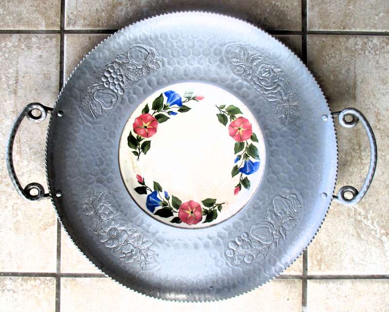 Large Shenandoah Ware Morning Glory With Cromwell Hand Hammered Wrought Aluminum Tray 470mm dia