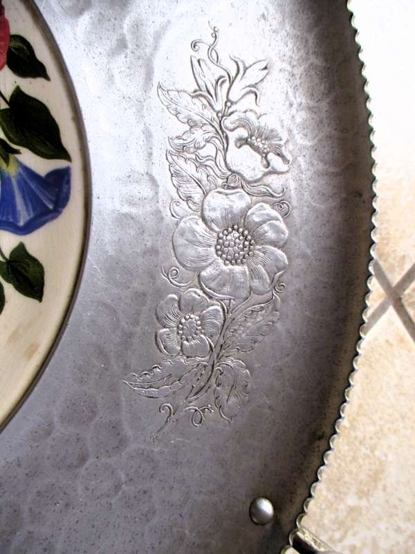 Large Shenandoah Ware Morning Glory With Cromwell Hand Hammered Wrought Aluminum Tray 470mm dia