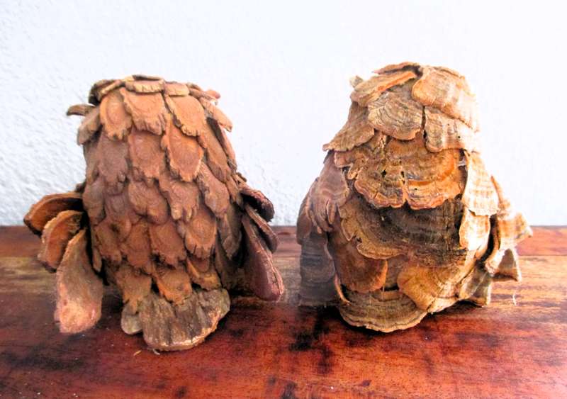 Lot of 3 handmade and carved owl ornaments