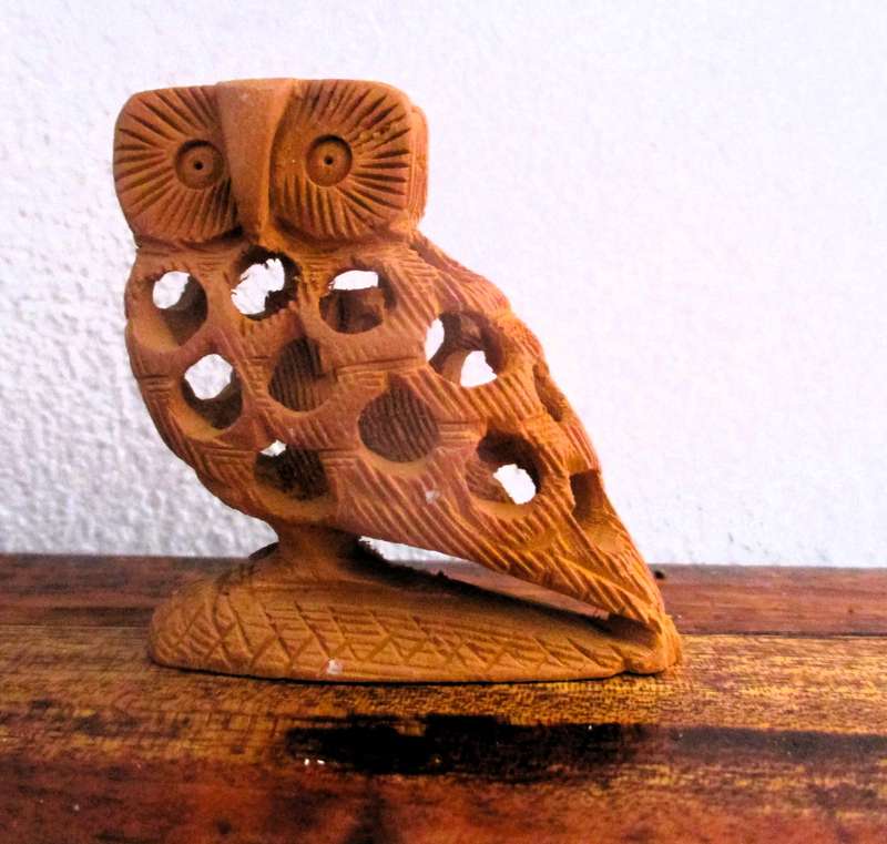 Lot of 3 handmade and carved owl ornaments