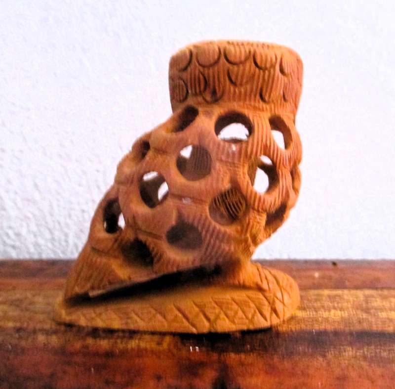 Lot of 3 handmade and carved owl ornaments