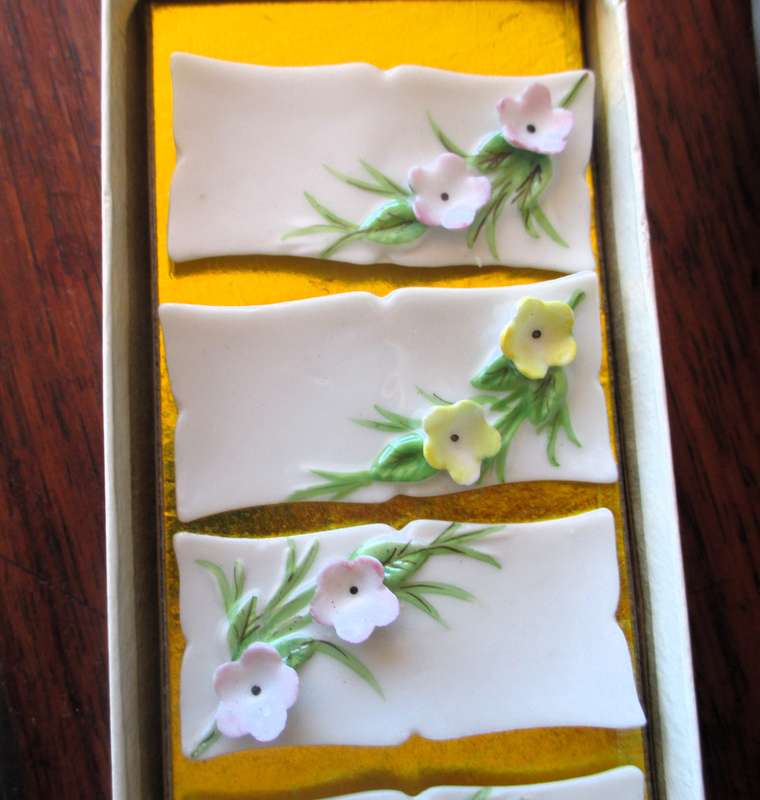 Ser of 6 La Fleur - Japan Porcelain Place Card Holders Flowers - Vintage Unused