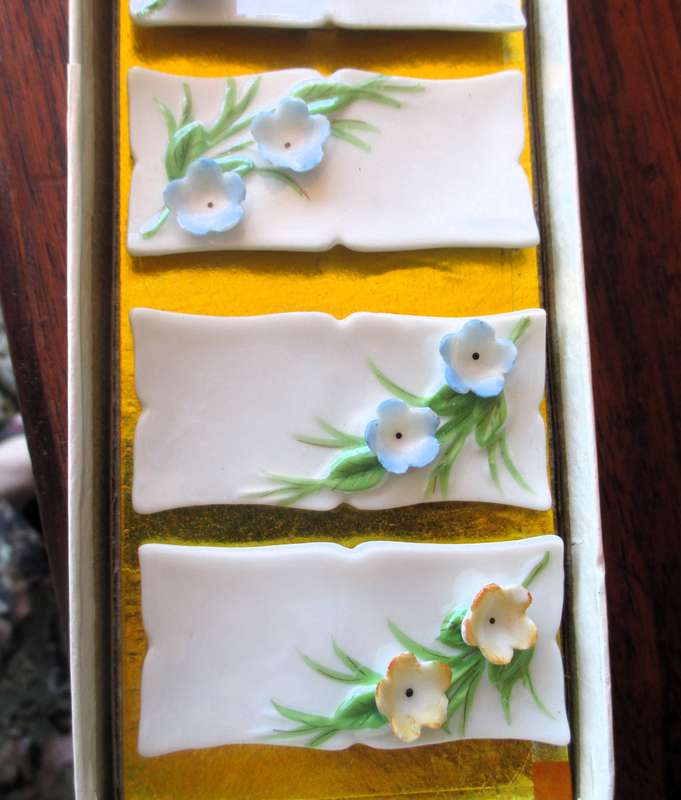 Ser of 6 La Fleur - Japan Porcelain Place Card Holders Flowers - Vintage Unused