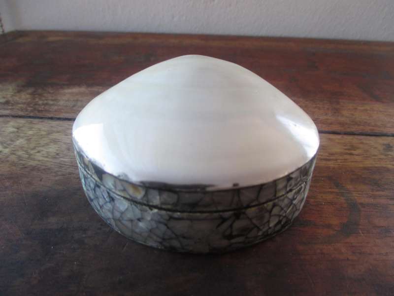 Clam Handcrafted White Capiz Seashell Abalone Mosaic Jewelry Box 90x50mm