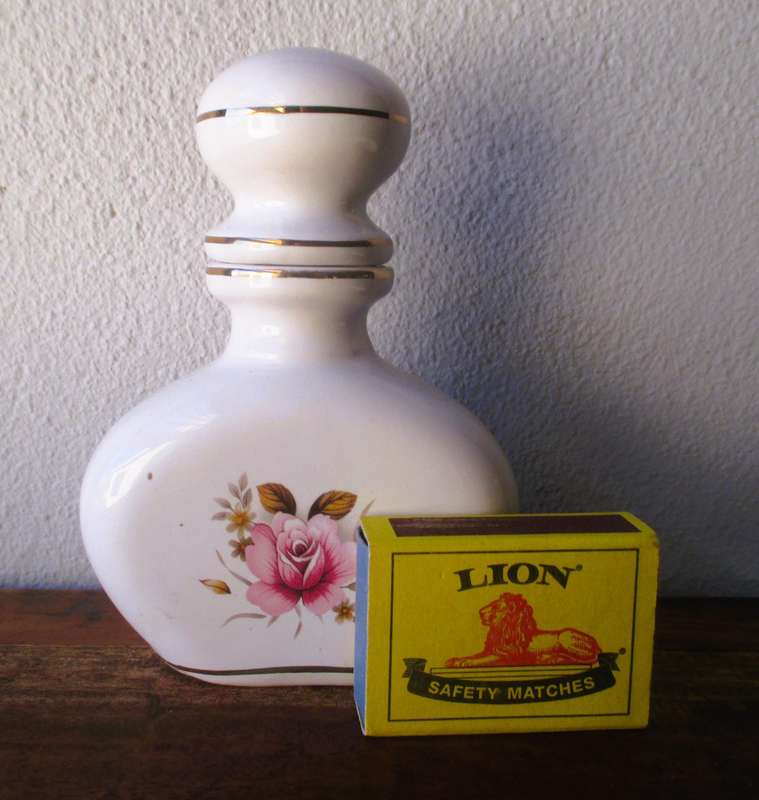 Vintage Porcelain Handpainted with roses, Stoppered Bottle 130mm high. Spotless