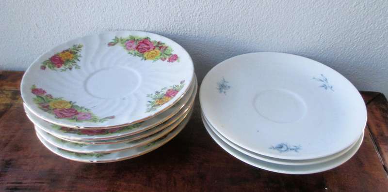 Lot of 7 Vintage Porcelain saucers. Thomas Germny and China rose graden.