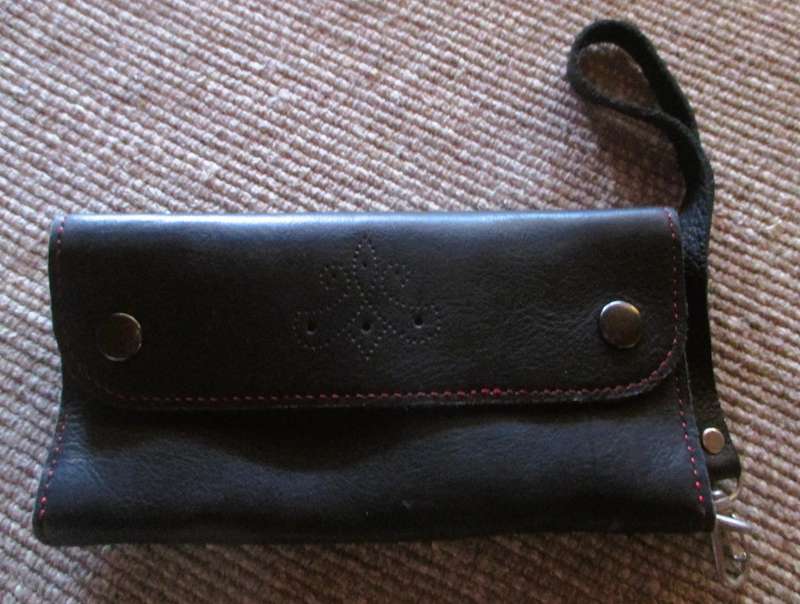 Black Handmade Leather wallet, travel document holder.