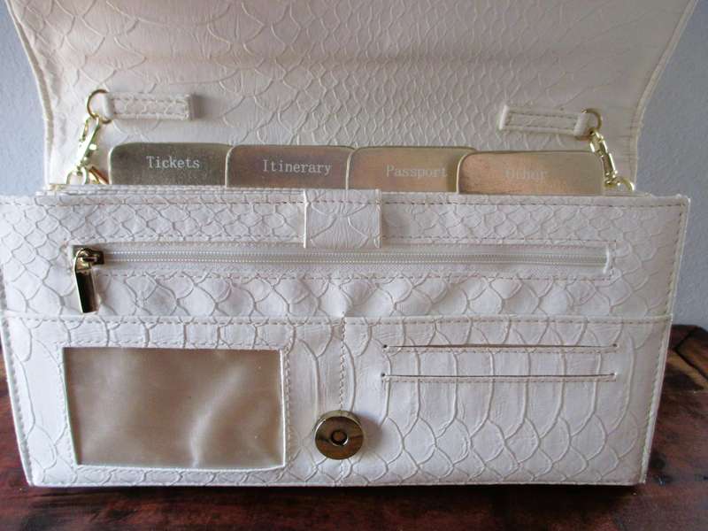 Forever New Travel Wallet White Faux Leather Tickets Passport Compartments Strap