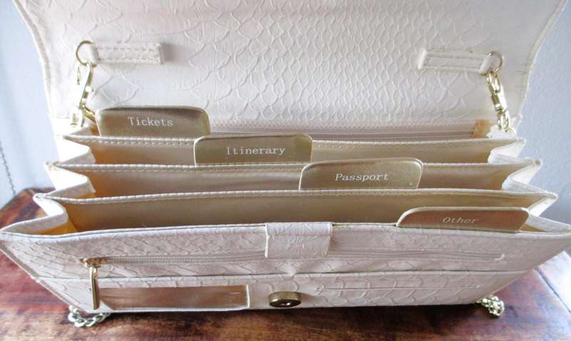 Forever New Travel Wallet White Faux Leather Tickets Passport Compartments Strap