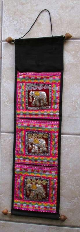 3-Pocket Sequin Elephant Wall Hang Organizer 70cm long