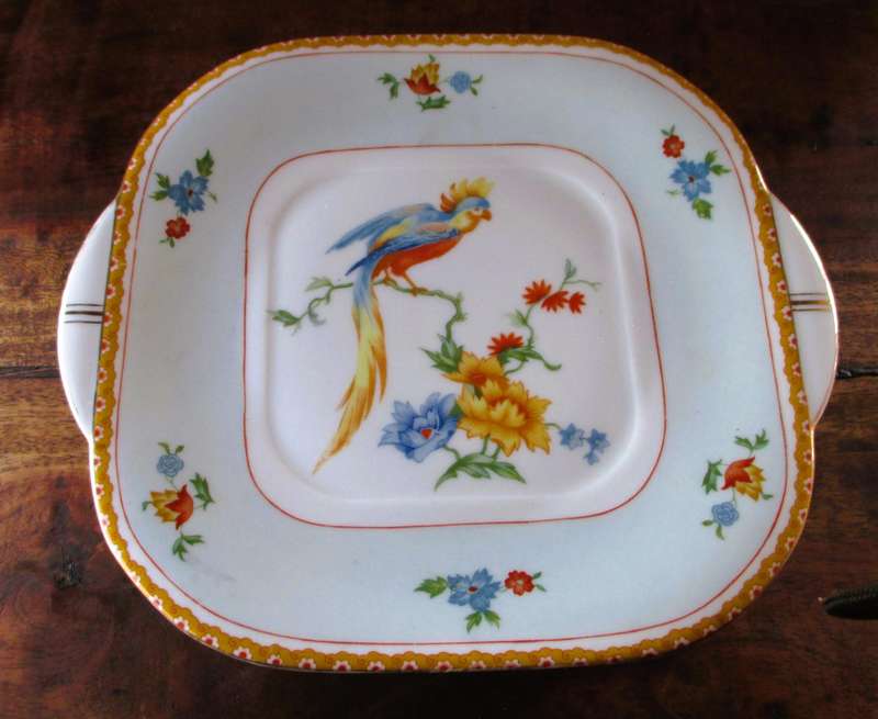 M Z Czechoslovakia Vintage Golden Pheasant Square Cake or Hanging Plate 24cm