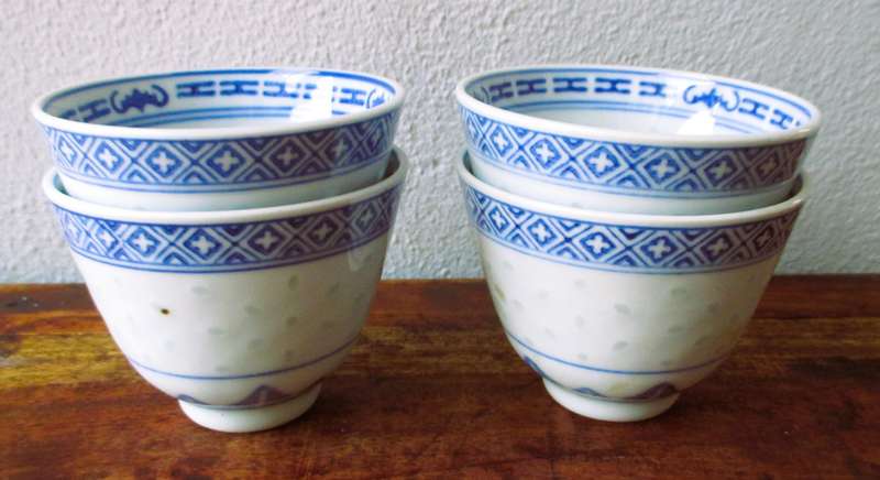 Lot of 4 Vintage Porcelain Rice Grain Tea Sake cup CHINA Hand Painted