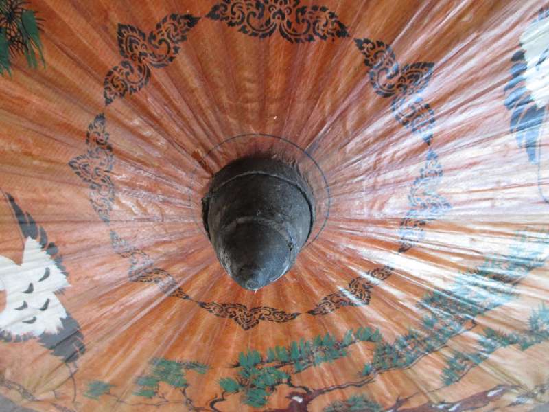 Vintage Oriental Bamboo Paper Parasol Umbrella Hand Painted Sun Birds & Flowers