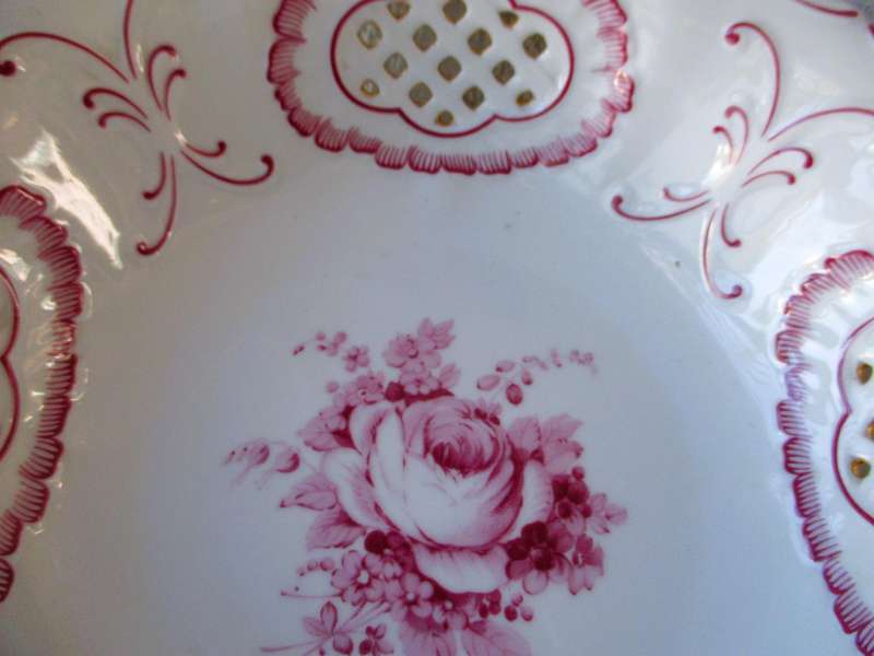 Vintage Pirken Hammer Porcelain Hand Painted Floral Pierced Bowl Czechoslovakia