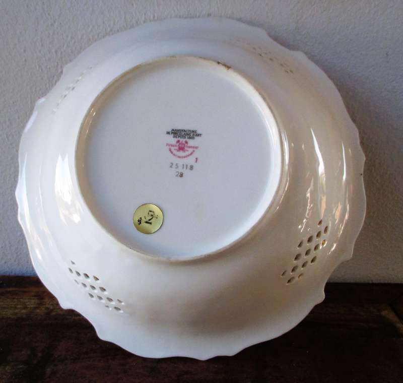 Vintage Pirken Hammer Porcelain Hand Painted Floral Pierced Bowl Czechoslovakia