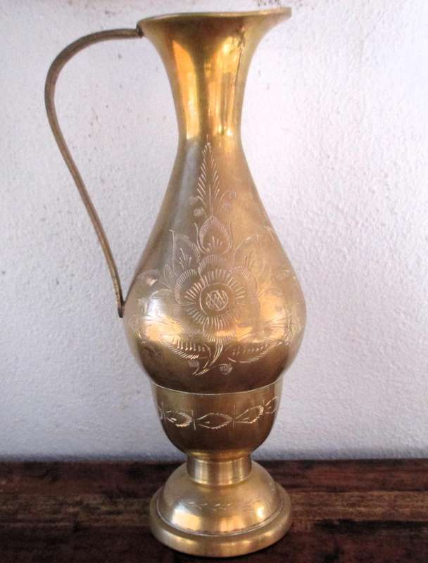 Vintage Etched Brass Pitcher 210mm high