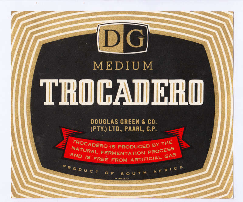 Vintage Wine Bottle Labels. Douglas Green Paarl. Tracadero, French Type Vermouth, Lime Juice.