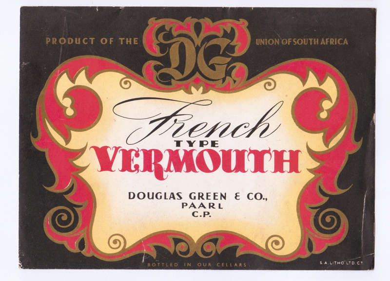 Vintage Wine Bottle Labels. Douglas Green Paarl. Tracadero, French Type Vermouth, Lime Juice.