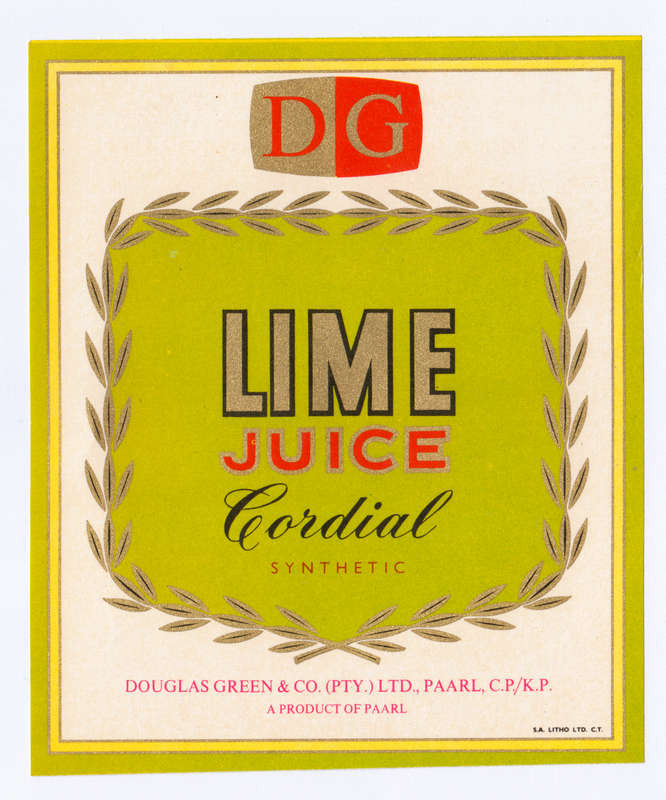 Vintage Wine Bottle Labels. Douglas Green Paarl. Tracadero, French Type Vermouth, Lime Juice.