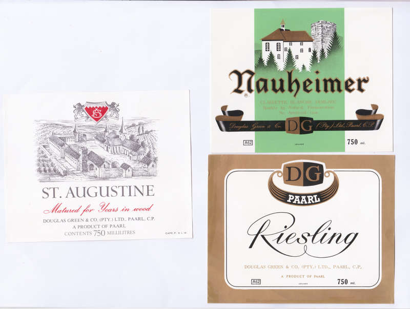 Vintage Wine Bottle Labels. Douglas Green Paarl. Riesling, St Augustine, Nauheimer.