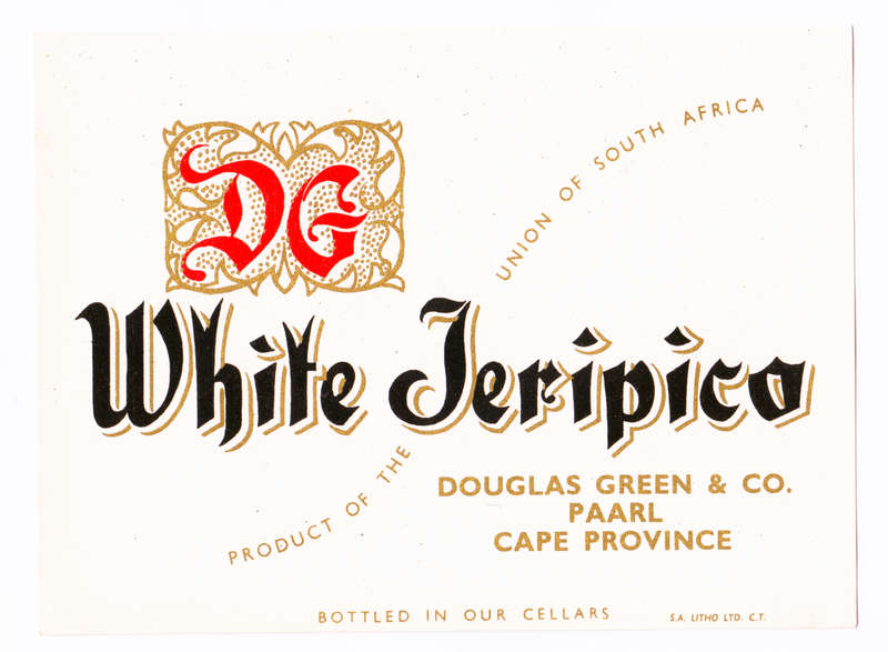 Vintage Wine Bottle Labels. Douglas Green Paarl. White and Red Jeripigo, Miranda Aged raisin wine.