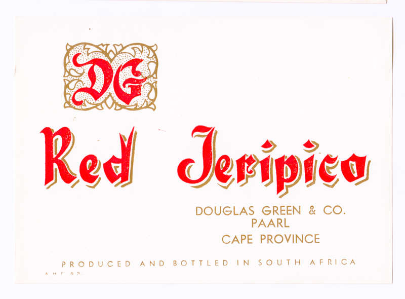 Vintage Wine Bottle Labels. Douglas Green Paarl. White and Red Jeripigo, Miranda Aged raisin wine.