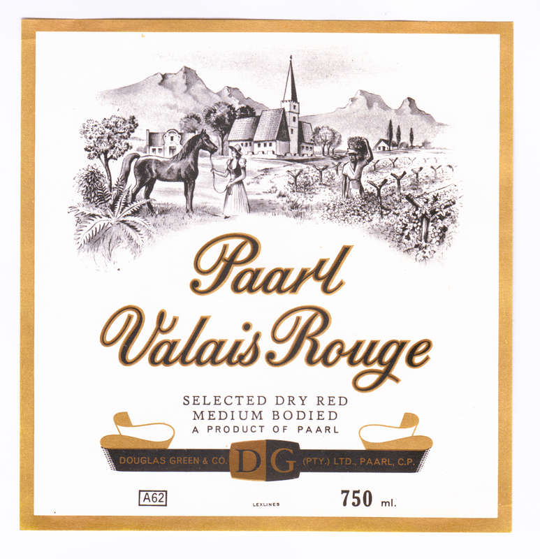 Vintage Wine Bottle Labels. Douglas Green Paarl. Vintage Port, Vintage White Port, Valais Rouge.