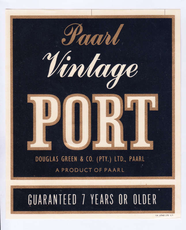 Vintage Wine Bottle Labels. Douglas Green Paarl. Vintage Port, Vintage White Port, Valais Rouge.