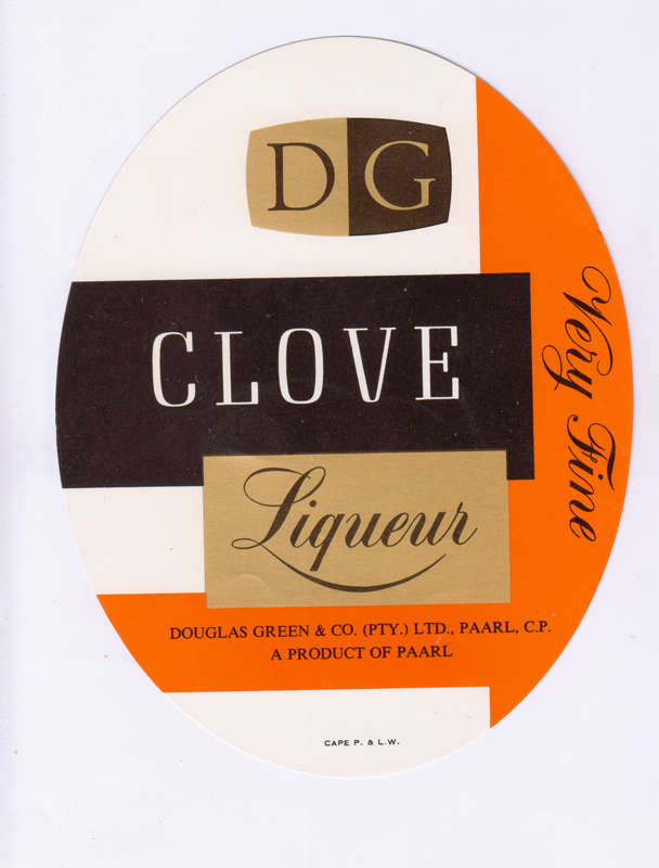 Vintage Wine Bottle Labels. Douglas Green Paarl. Buchu, Clove, Peppermint Liqueur.
