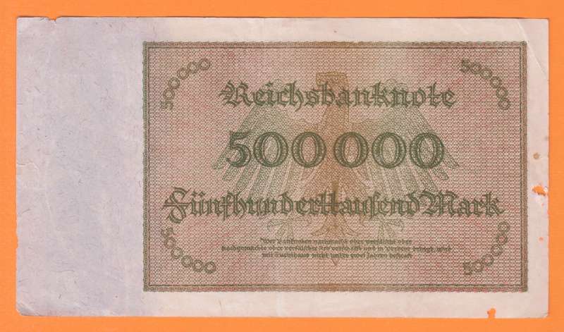 1923 Rare Ancient Germany 500,000 Mark Bank Note