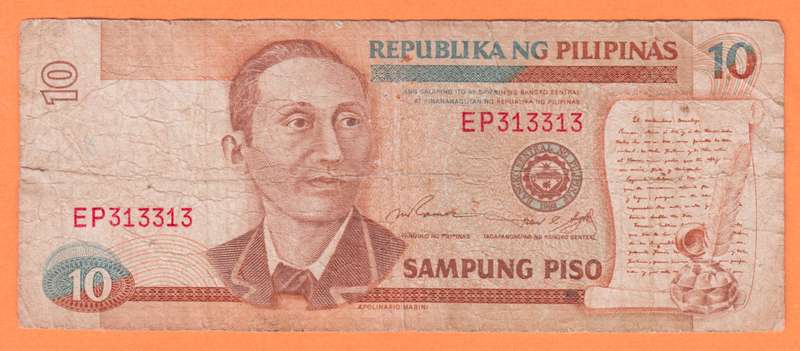 1987 PHILIPPINES 10 Peso Bank Note