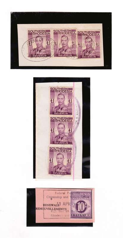 George VI (1936-1952) Rhodesian Revenue Stamps.