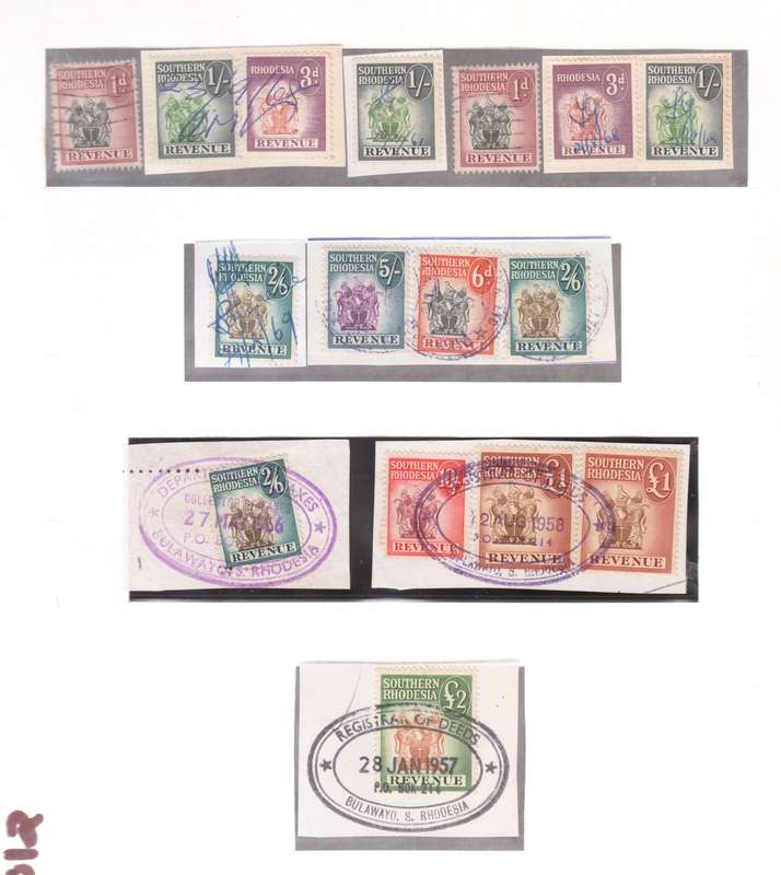 Southern Rhodesia Revenue Stamps. Lot of 16 stamps.