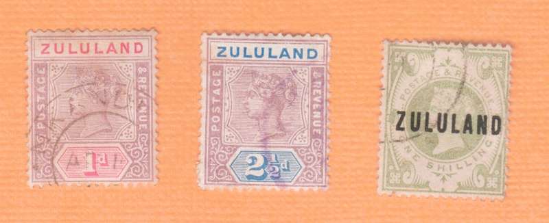 Lot of three RARE Zululand stamps.